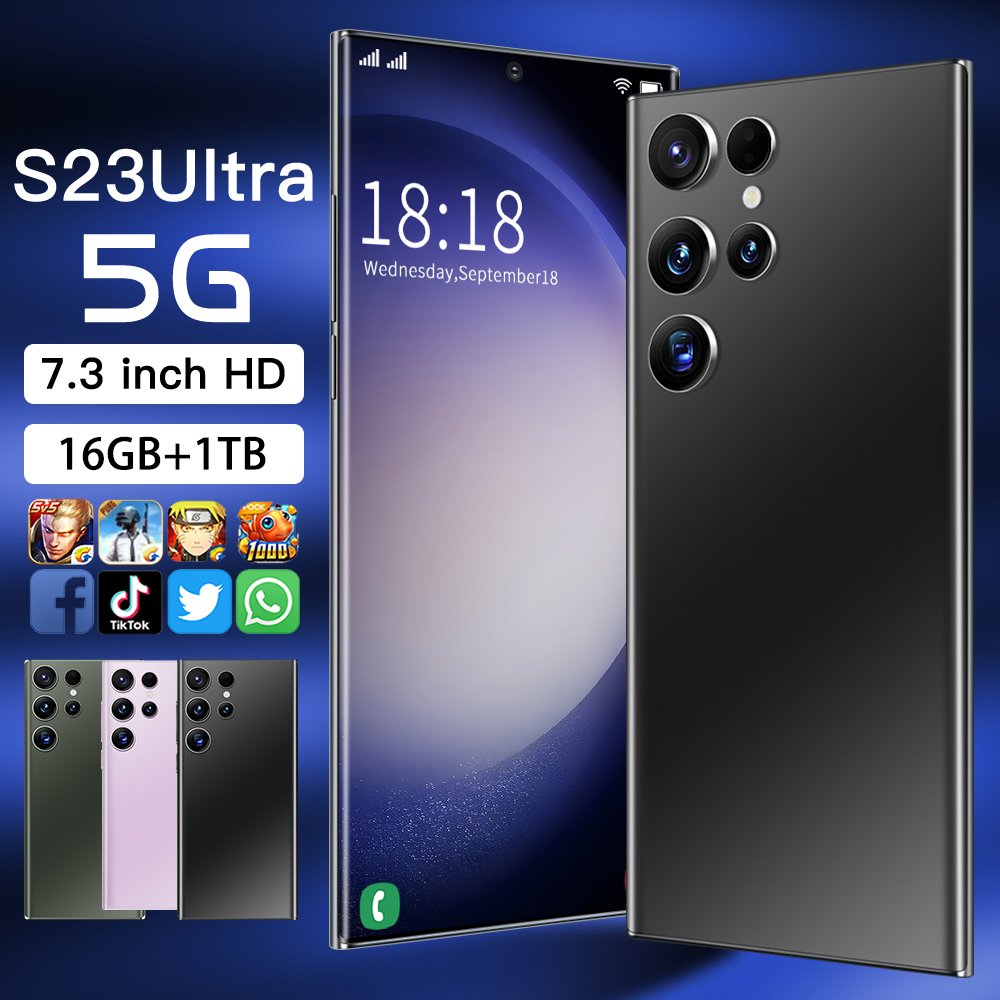 Smart Phone Smart Gaming Mobile Phone 64gb S23 Ultra 16GB+1TB 5G 7.3 Inch TFT Note 20 Ultra 5g Black - Prep Smartphone 5g 65W 2k